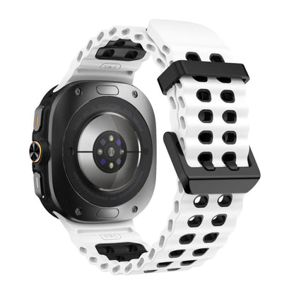 For Samsung Galaxy Watch8 / 8 Classic xDfind Black Buckle Ocean Two Color Dual-row Hole Silicone Watch Band(White Black) by xDfind