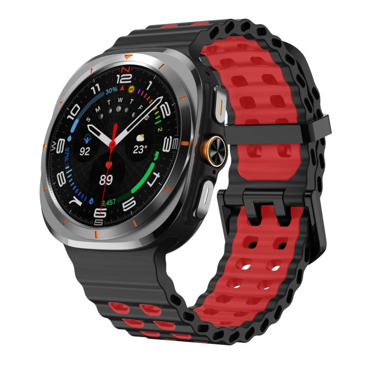For Samsung Galaxy Watch8 / 8 Classic xDfind Black Buckle Ocean Two Color Dual-row Hole Silicone Watch Band(Black Red) by xDfind
