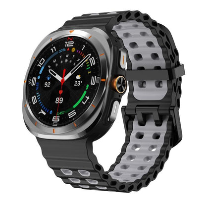 For Samsung Galaxy Watch8 / 8 Classic xDfind Black Buckle Ocean Two Color Dual-row Hole Silicone Watch Band(Black Grey) by xDfind