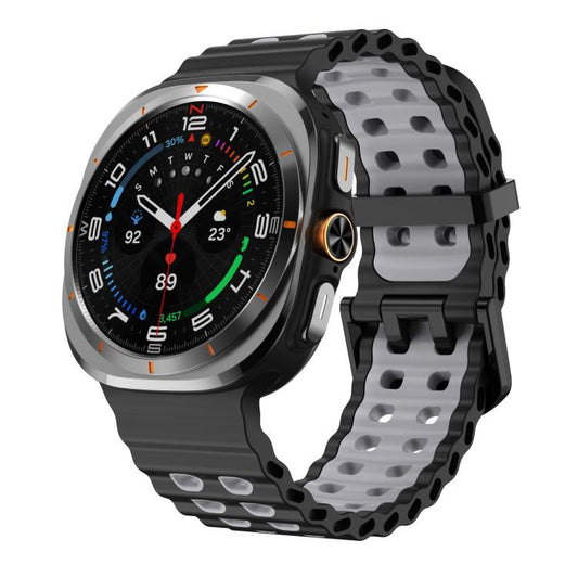 For Samsung Galaxy Watch8 / 8 Classic xDfind Black Buckle Ocean Two Color Dual-row Hole Silicone Watch Band(Black Grey) by xDfind