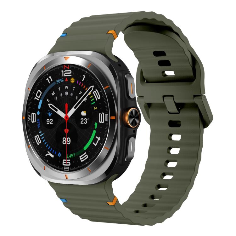 For Samsung Galaxy Watch Ultra 47mm / Ultra 2025 xDfind Wave Stitching Silicone Watch Band(Army Green) by xDfind