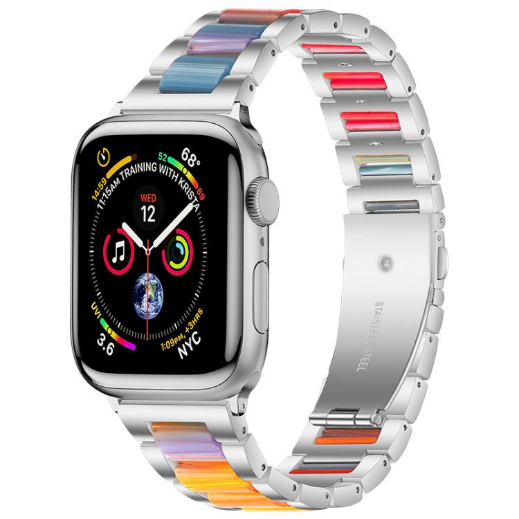 For Apple Watch 42 / 44 / 45 / 46 / 49mm xDfind Three Beads Metal Resin Watch Band(Silver Rainbow) by xDfind
