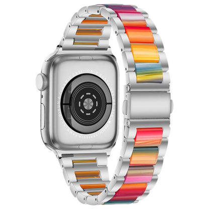 For Apple Watch 42 / 44 / 45 / 46 / 49mm xDfind Three Beads Metal Resin Watch Band(Silver Rainbow) by xDfind