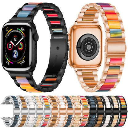 For Apple Watch 42 / 44 / 45 / 46 / 49mm xDfind Three Beads Metal Resin Watch Band(Silver Rainbow) by xDfind