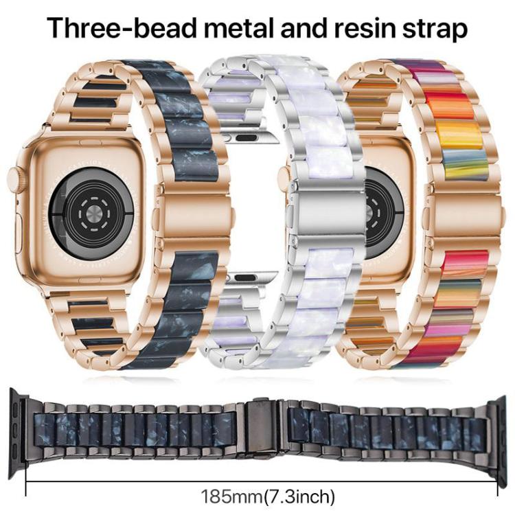 For Apple Watch 42 / 44 / 45 / 46 / 49mm xDfind Three Beads Metal Resin Watch Band(Silver Rainbow) by xDfind