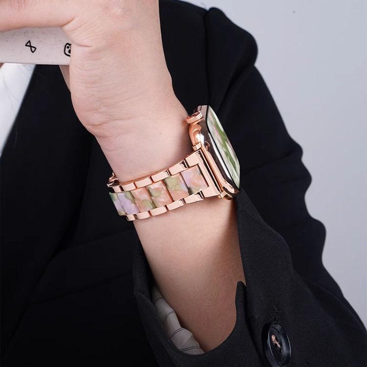 For Apple Watch 42 / 44 / 45 / 46 / 49mm xDfind Three Beads Metal Resin Watch Band(Silver Rainbow) by xDfind