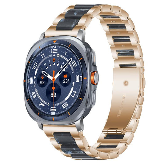 For Samsung Galaxy Watch Ultra/Ultra 2025 xDfind Three Beads Metal Resin Watch Band(Rose Gold Blue) by xDfind