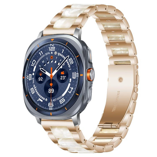 For Samsung Galaxy Watch Ultra/Ultra 2025 xDfind Three Beads Metal Resin Watch Band(Rose Gold White) by xDfind