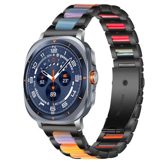 For Samsung Galaxy Watch Ultra/Ultra 2025 xDfind Three Beads Metal Resin Watch Band(Black Rainbow) by xDfind