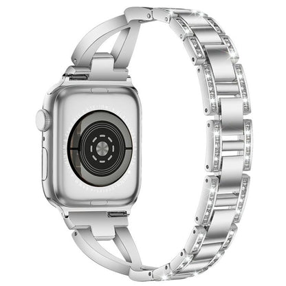 For Apple Watch 42 / 44 / 45 / 46 / 49mm xDfind X-Shaped Single Row Diamond Metal Watch Band(Silver) by xDfind