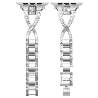 For Apple Watch 42 / 44 / 45 / 46 / 49mm xDfind X-Shaped Single Row Diamond Metal Watch Band(Silver) by xDfind