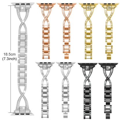 For Apple Watch 42 / 44 / 45 / 46 / 49mm xDfind X-Shaped Single Row Diamond Metal Watch Band(Silver) by xDfind