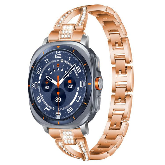 For Samsung Galaxy Watch Ultra/Ultra 2025 xDfind X-Shaped Single Row Diamond Metal Watch Band(Rose Gold) by xDfind