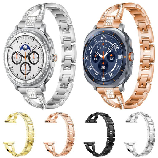 For Samsung Galaxy Watch Ultra/Ultra 2025 xDfind X-Shaped Single Row Diamond Metal Watch Band(Rose Gold) by xDfind