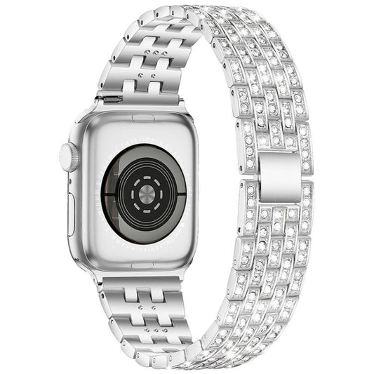 For Apple Watch 42 / 44 / 45 / 46 / 49mm xDfind Five Beads Full Diamond Metal Watch Band(Silver) by xDfind