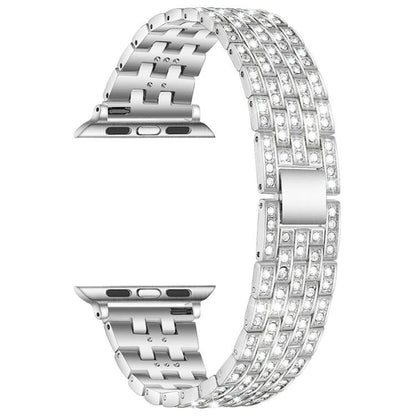 For Apple Watch 42 / 44 / 45 / 46 / 49mm xDfind Five Beads Full Diamond Metal Watch Band(Silver) by xDfind