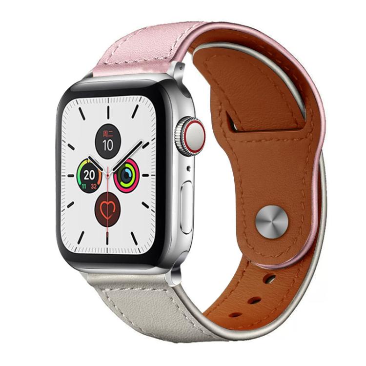 For Apple Watch 42 / 44 / 45 / 46 / 49mm xDfind Rivet Buckle Genuine Leather Watch Band(Pink White) by xDfind
