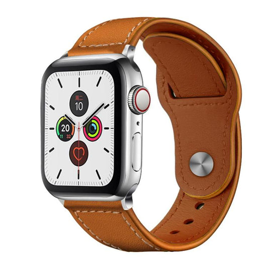 For Apple Watch 38 / 40 / 41 / S10 42mm xDfind Rivet Buckle Genuine Leather Watch Band(Brown White Thread) by xDfind