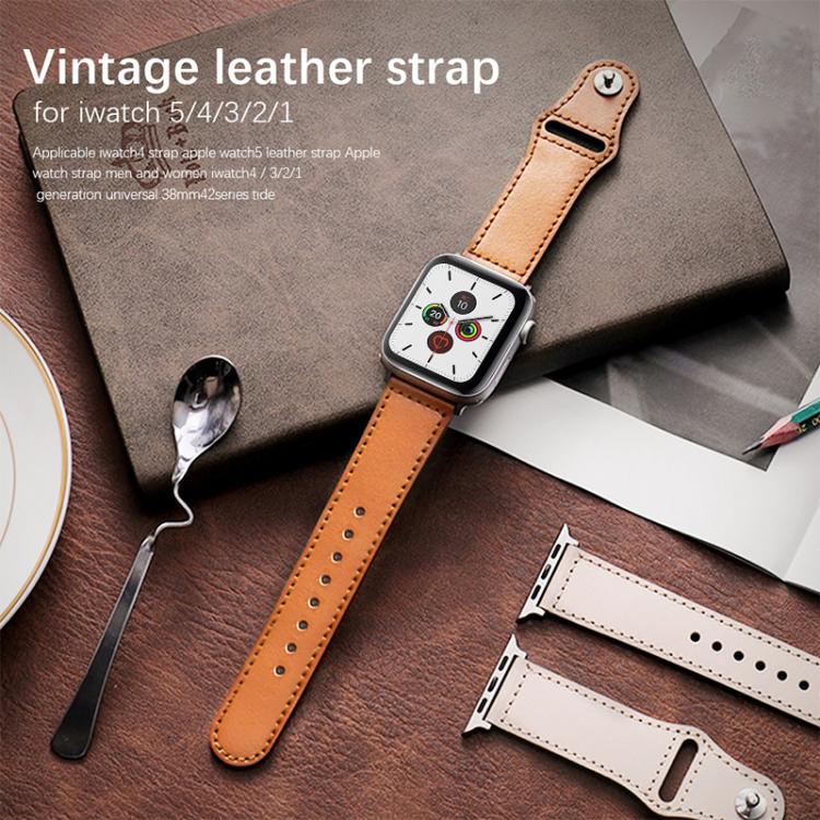 For Apple Watch 42 / 44 / 45 / 46 / 49mm xDfind Rivet Buckle Genuine Leather Watch Band(Light Brown) by xDfind