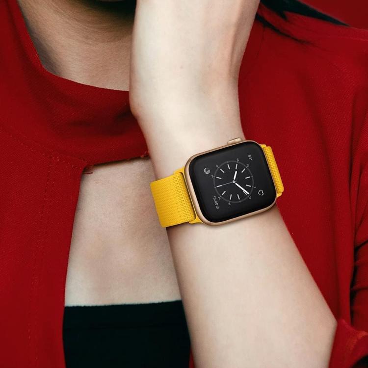 For Apple Watch 42 / 44 / 45 / 46 / 49mm xDfind Adjustable Slide Buckle Elastic Nylon Watch Band(Yellow Leopard) by xDfind