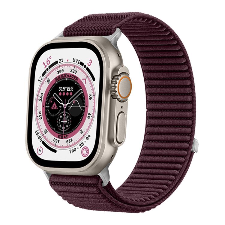 For Apple Watch 42 / 44 / 45 / 46 / 49mm xDfind Woven Nylon Hook And Loop Fastener Watch Band(Plum) by xDfind