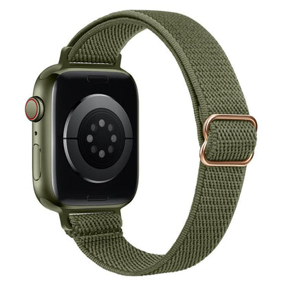 For Apple Watch 38 / 40 / 41 / S10 42mm xDfind Ladder Buckle Small Waist Elastic Nylon Watch Band(Olive Green) by xDfind