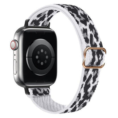 For Apple Watch 38 / 40 / 41 / S10 42mm xDfind Ladder Buckle Small Waist Elastic Nylon Watch Band(White Leopard) by xDfind