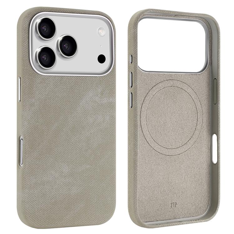 For iPhone 17 Pro VIETAO Retro Denim Texture PU Leather MagSafe Phone Case(Silver Grey) by VIETAO