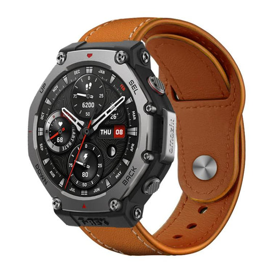 22mm xDfind Rivet Buckle Genuine Leather Watch Band(Brown White Thread) by xDfind