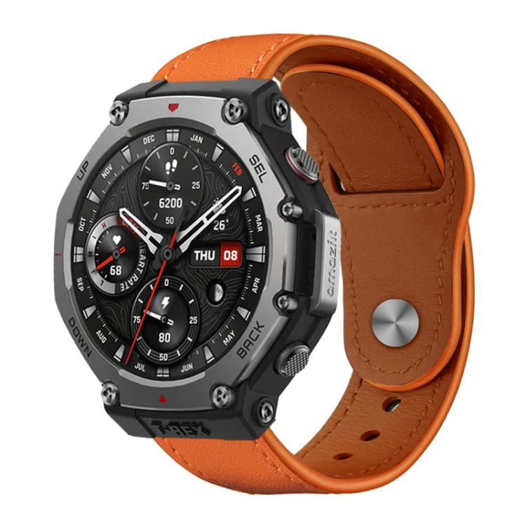 For Amazfit T-Rex 3 xDfind Rivet Buckle Genuine Leather Watch Band(Orange) by xDfind