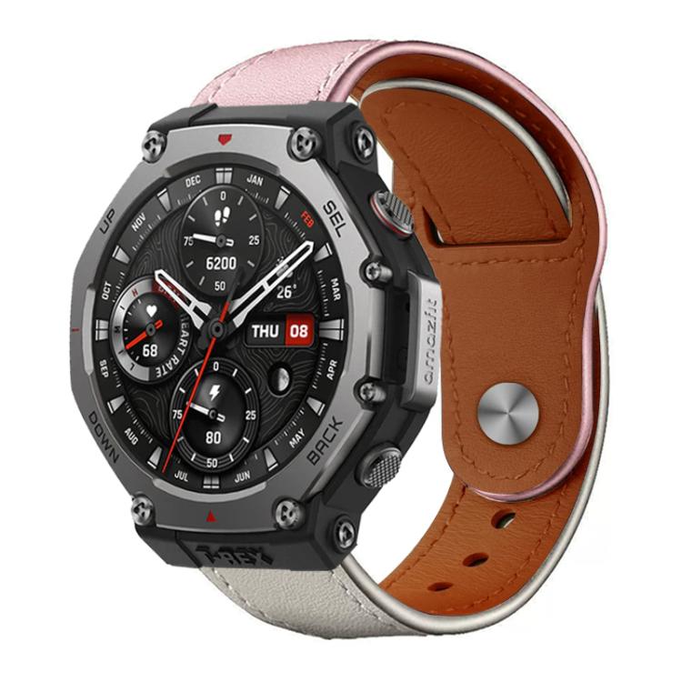 For Amazfit T-Rex 3 xDfind Rivet Buckle Genuine Leather Watch Band(Pink White) by xDfind