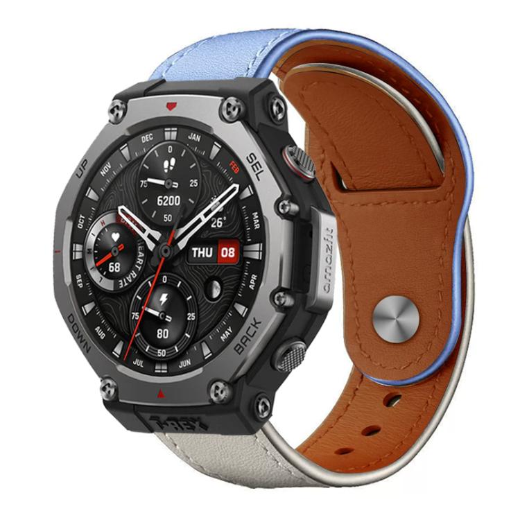 For Amazfit T-Rex 3 xDfind Rivet Buckle Genuine Leather Watch Band(Lavender White) by xDfind