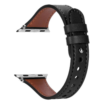 For Apple Watch 42 / 44 / 45 / 46 / 49mm xDfind Double Ring Single Rivet Genuine Leather Watch Band(Black) by xDfind