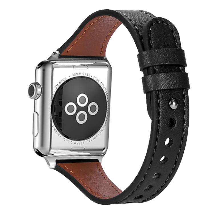 For Apple Watch 42 / 44 / 45 / 46 / 49mm xDfind Double Ring Single Rivet Genuine Leather Watch Band(Black) by xDfind