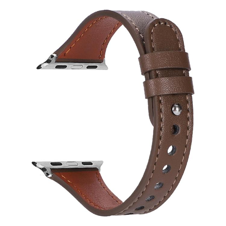 For Apple Watch 42 / 44 / 45 / 46 / 49mm xDfind Double Ring Single Rivet Genuine Leather Watch Band(Coffee) by xDfind