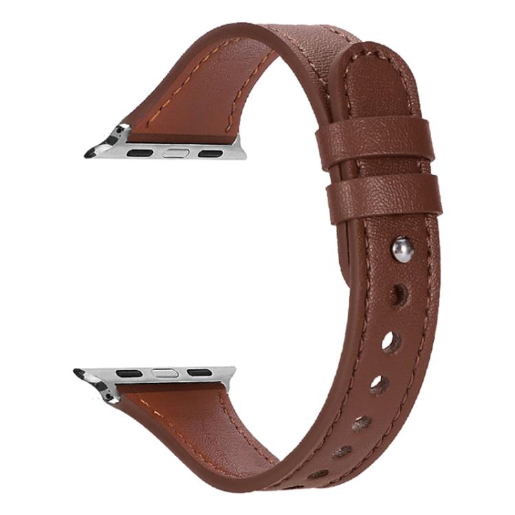 For Apple Watch 42 / 44 / 45 / 46 / 49mm xDfind Double Ring Single Rivet Genuine Leather Watch Band(Dark Brown) by xDfind