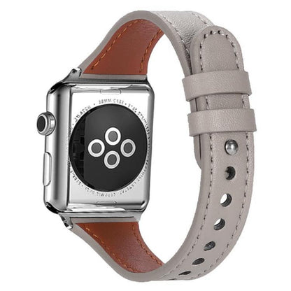 For Apple Watch 42 / 44 / 45 / 46 / 49mm xDfind Double Ring Single Rivet Genuine Leather Watch Band(Grey) by xDfind