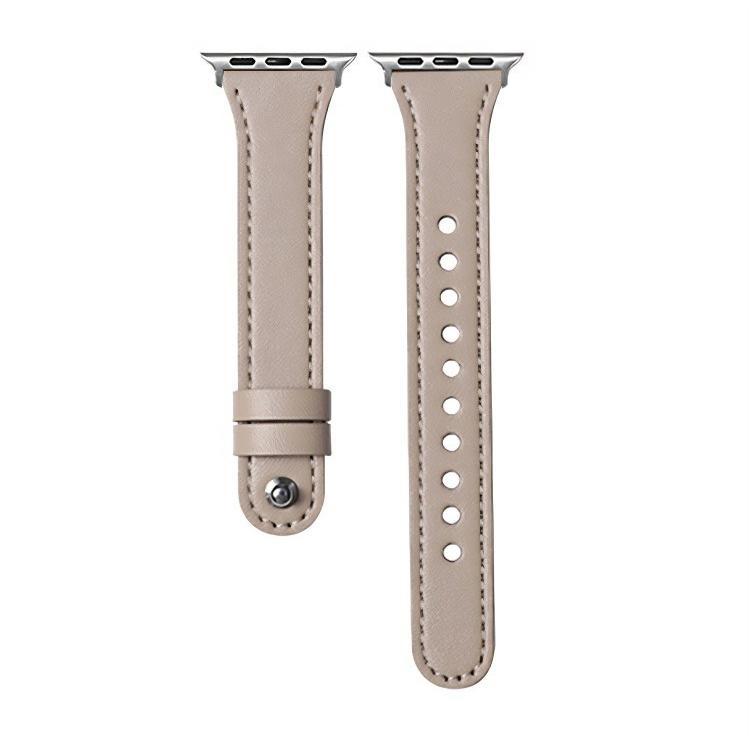 For Apple Watch 42 / 44 / 45 / 46 / 49mm xDfind Double Ring Single Rivet Genuine Leather Watch Band(Apricot) by xDfind