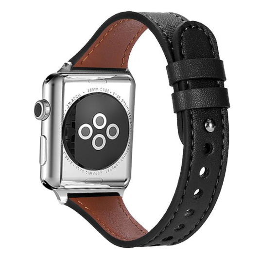 For Apple Watch 38 / 40 / 41 / S10 42mm xDfind Double Ring Single Rivet Genuine Leather Watch Band(Black) by xDfind