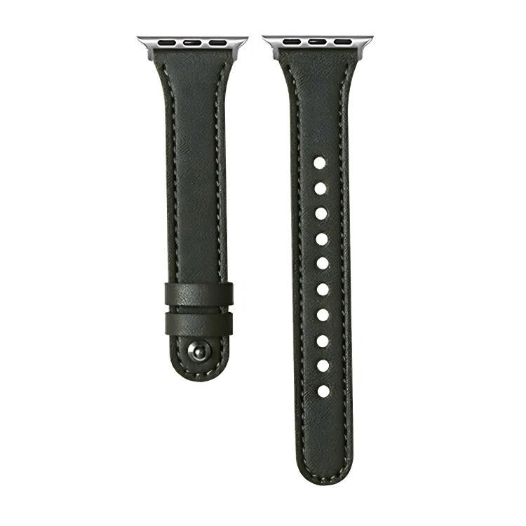 For Apple Watch 38 / 40 / 41 / S10 42mm xDfind Double Ring Single Rivet Genuine Leather Watch Band(Army Green) by xDfind