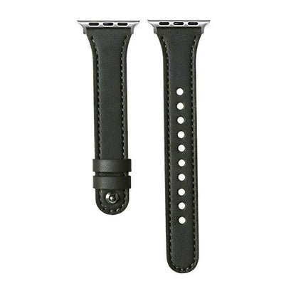 For Apple Watch 38 / 40 / 41 / S10 42mm xDfind Double Ring Single Rivet Genuine Leather Watch Band(Army Green) by xDfind