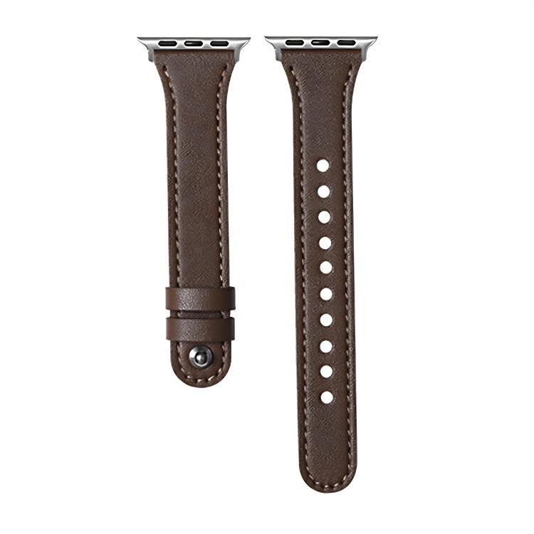For Apple Watch 38 / 40 / 41 / S10 42mm xDfind Double Ring Single Rivet Genuine Leather Watch Band(Coffee) by xDfind