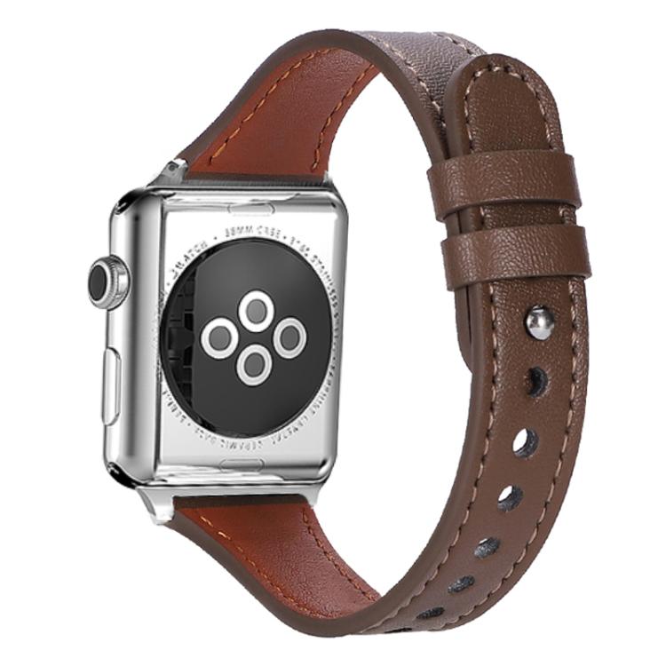 For Apple Watch 38 / 40 / 41 / S10 42mm xDfind Double Ring Single Rivet Genuine Leather Watch Band(Coffee) by xDfind