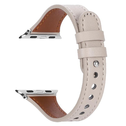 For Apple Watch 38 / 40 / 41 / S10 42mm xDfind Double Ring Single Rivet Genuine Leather Watch Band(White) by xDfind