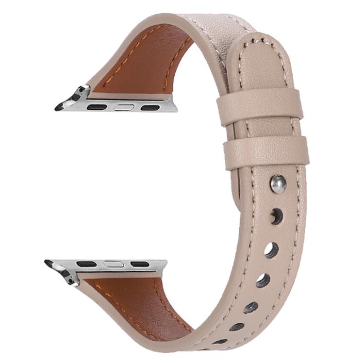 For Apple Watch 38 / 40 / 41 / S10 42mm xDfind Double Ring Single Rivet Genuine Leather Watch Band(Apricot) by xDfind