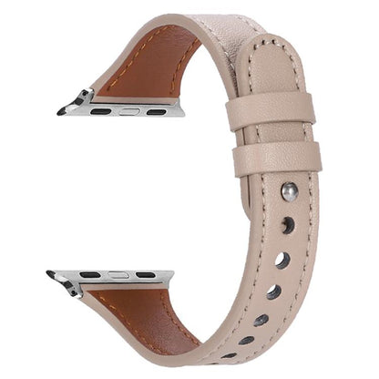 For Apple Watch 38 / 40 / 41 / S10 42mm xDfind Double Ring Single Rivet Genuine Leather Watch Band(Apricot) by xDfind