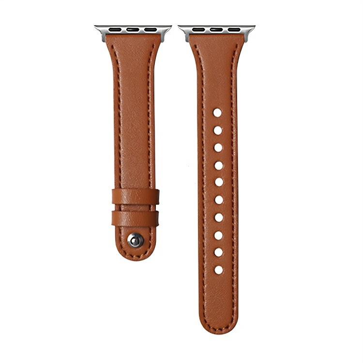 For Apple Watch 38 / 40 / 41 / S10 42mm xDfind Double Ring Single Rivet Genuine Leather Watch Band(Light Brown) by xDfind