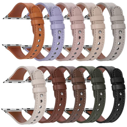 For Apple Watch 38 / 40 / 41 / S10 42mm xDfind Double Ring Single Rivet Genuine Leather Watch Band(Purple) by xDfind