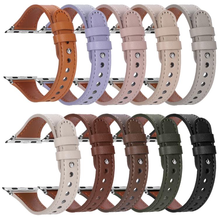 For Apple Watch 42 / 44 / 45 / 46 / 49mm xDfind Double Ring Single Rivet Genuine Leather Watch Band(Grey) by xDfind