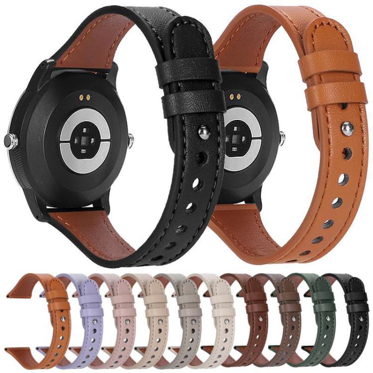 22mm xDfind Double Ring Single Rivet Genuine Leather Watch Band(Dark Brown) by xDfind